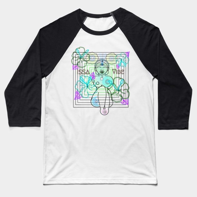 Psychedelic Issa Vibe Spacey Earth Girl (sea foam green bg, green and pink variation) Baseball T-Shirt by VantaTheArtist